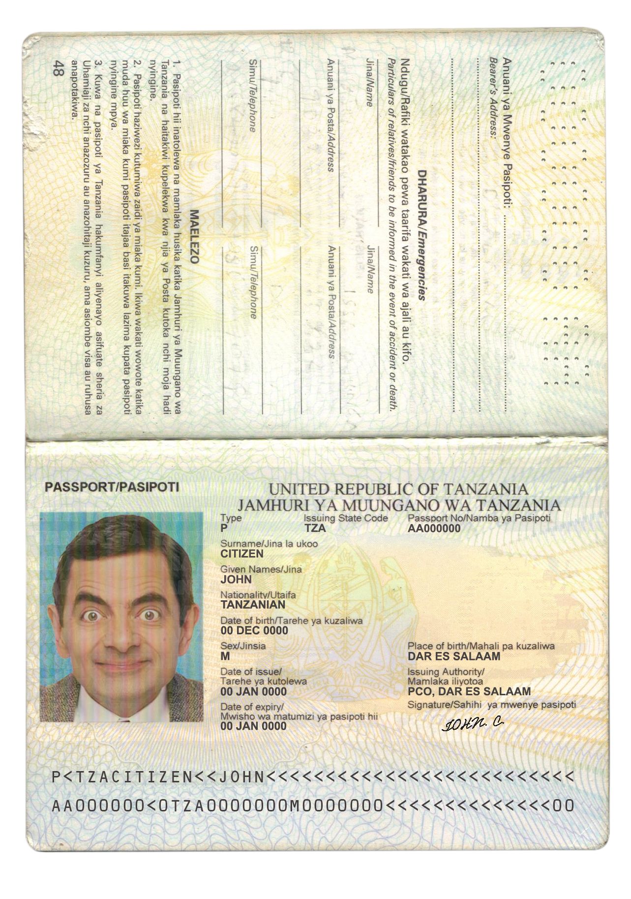 Tanzania Passport PSD